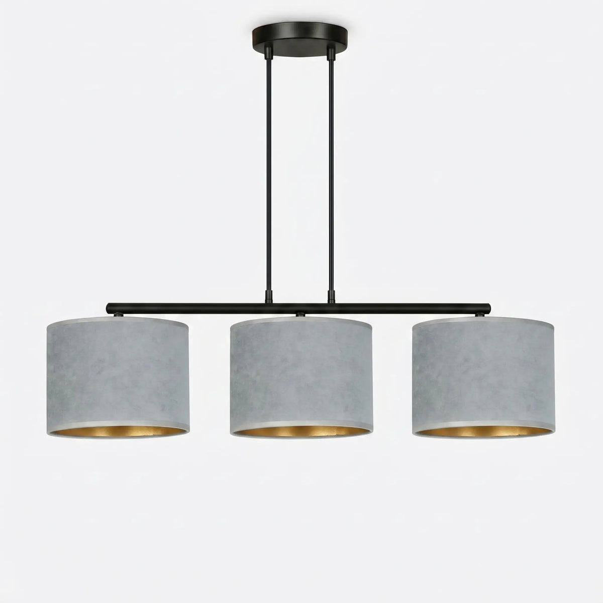 suspension 3 feux velours gris intérieur doré