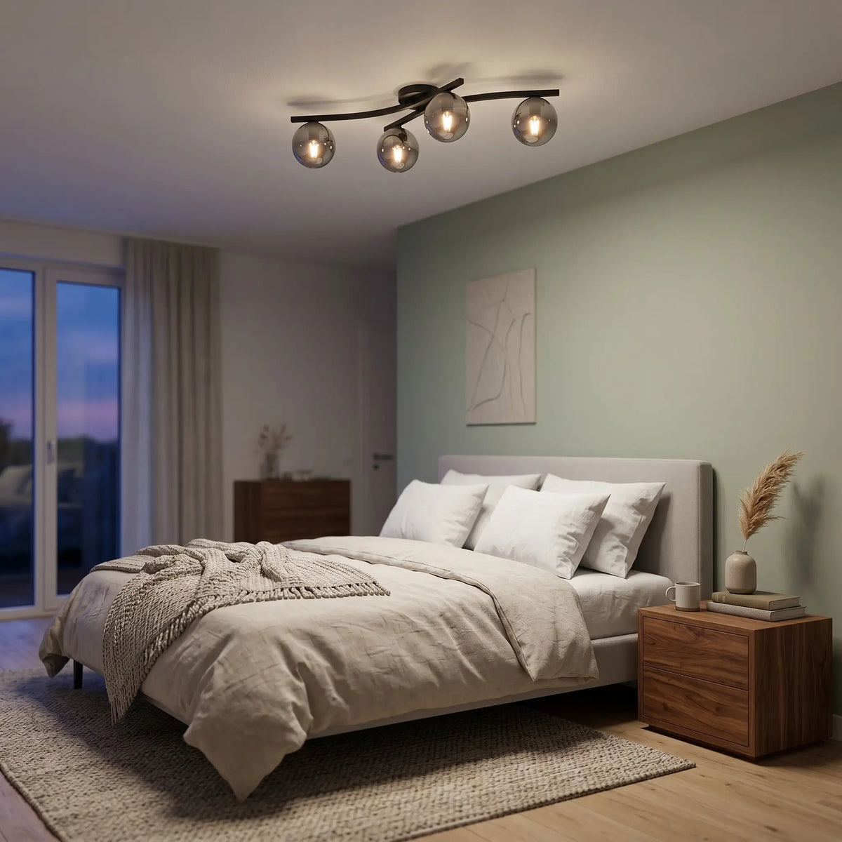 vega verre fumé graphite lustre design chambre moderne
