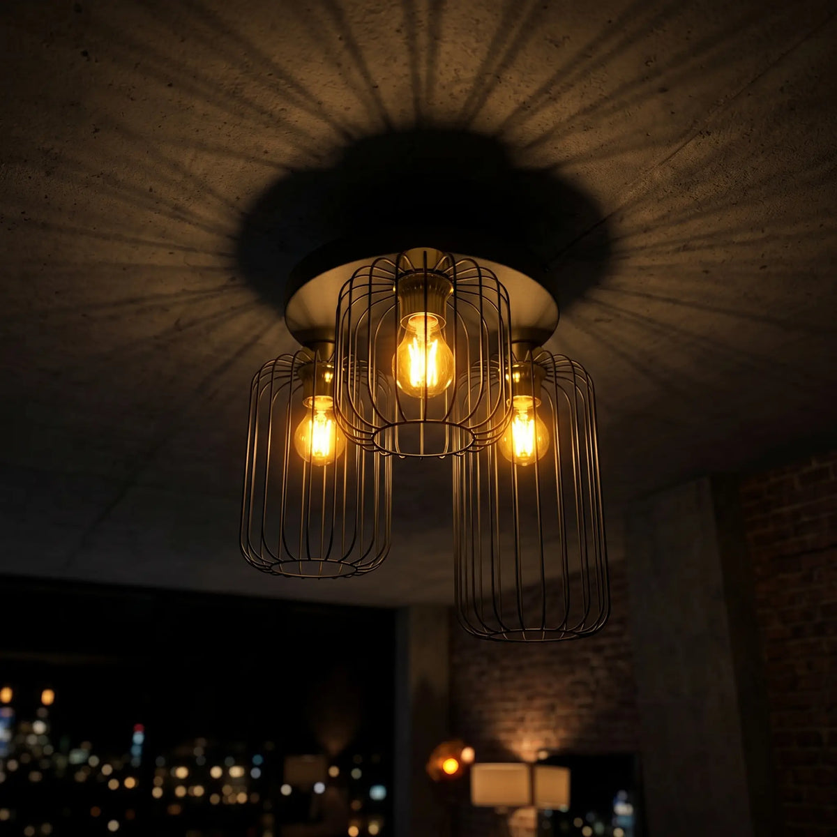 Suspension VOLTA – Lustre Doré ambiance nocturne